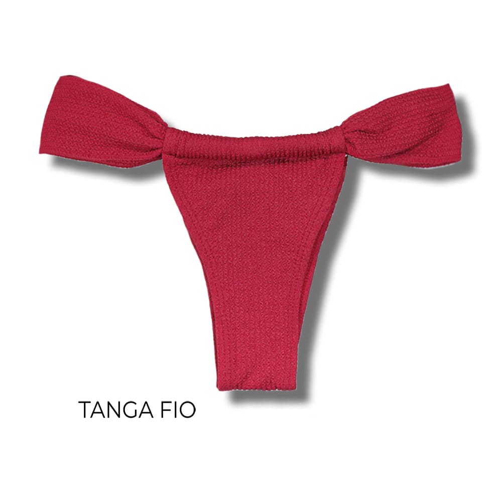 Tanga Gali Zínia | Biquini Fio Dental | Cortininha Regulável | Tecido Texturizado Plissê | Cor Vermelho Carmim
