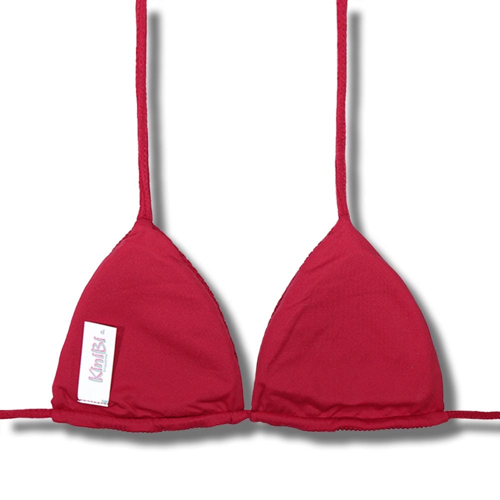 Top Lua Zínia | Cortininha com Bojo | Dupla Face Liso Vermelho Carmim | Reversível | Amarração nas Costas e Pescoço | Biquíni cor Lisa | Tecido Texturizado Plissê
