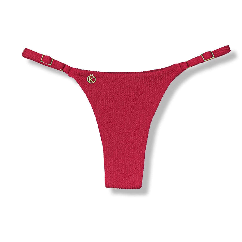 Tanga Mia Zínia | Biquíni Cor Lisa Vermelho Carmim | Semi Fio | Tira Fina Regulável | Marquinha de Fita | Tecido Texturizado Plissê