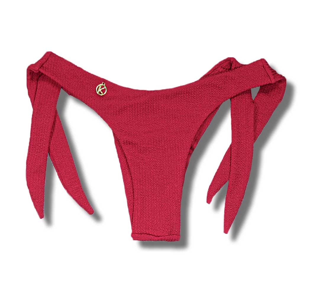 Tanga Mora Zínia | Biquíni Cor Lisa Vermelho | Fio Duplo | Empina Bumbum | Amarração Lateral Larga | Tecido Texturizado Plissê