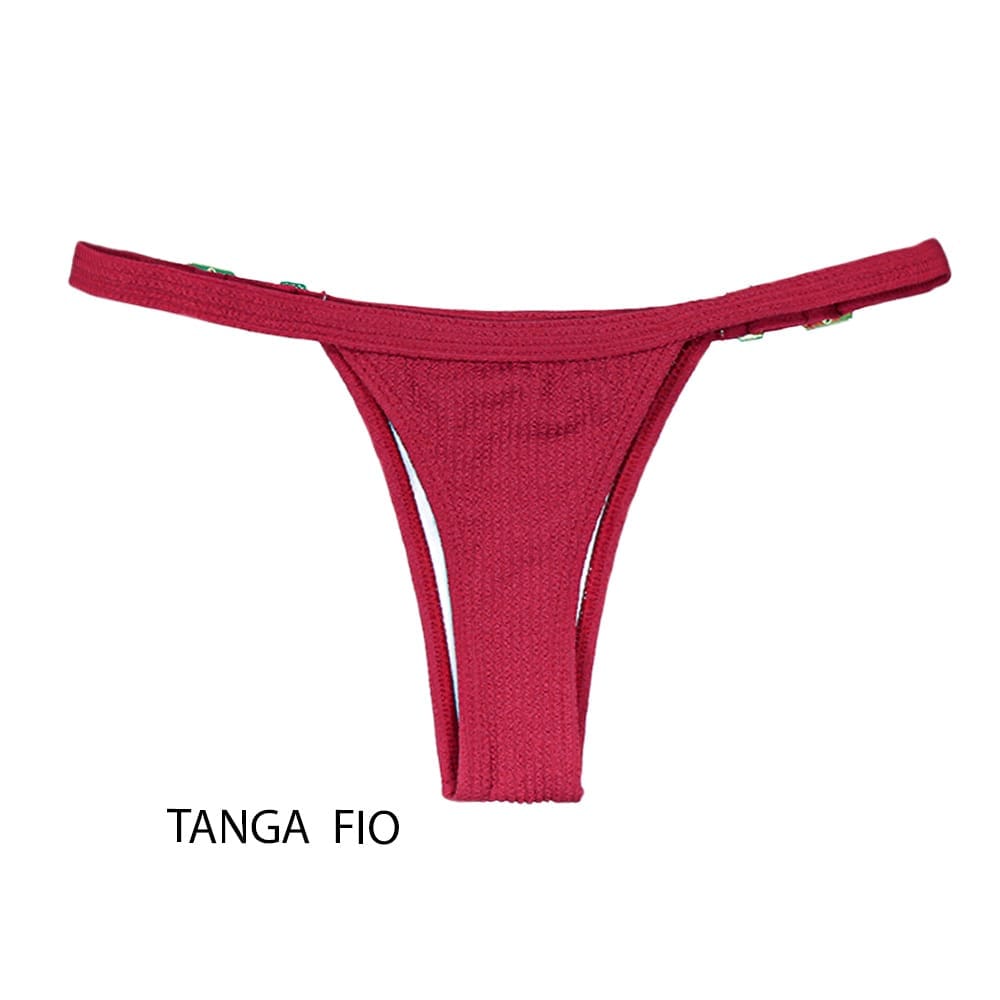 Tanga Fany Zínia | Biquíni Cor Lisa Vermelho Carmim  | Semi Fio | Marquinha de Fita | Regulável | Tecido Texturizado Plissê