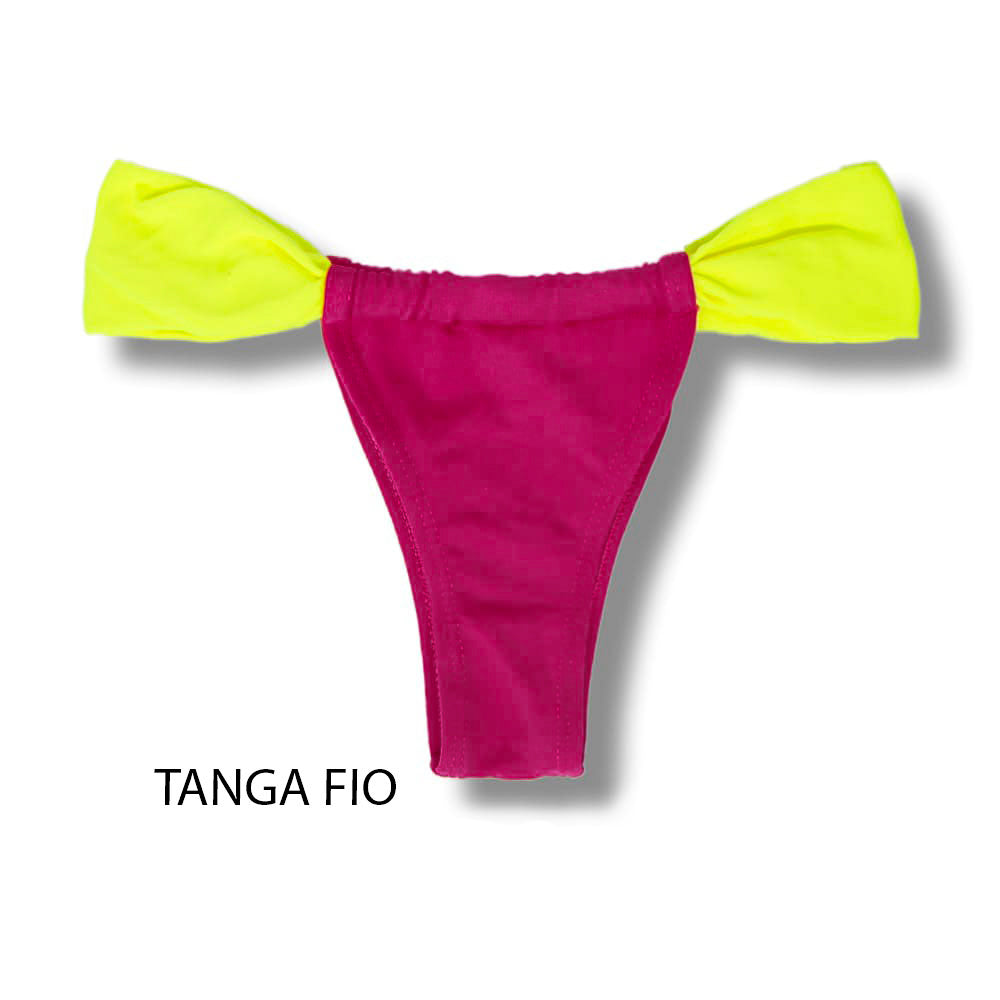 Conjunto de Biquini Tricolor Pink Twist | Top Mara + Tanga Gali | Tanga cortininha lateral com opção de deixar mais larga |Top cortininha com abertura para bojo
