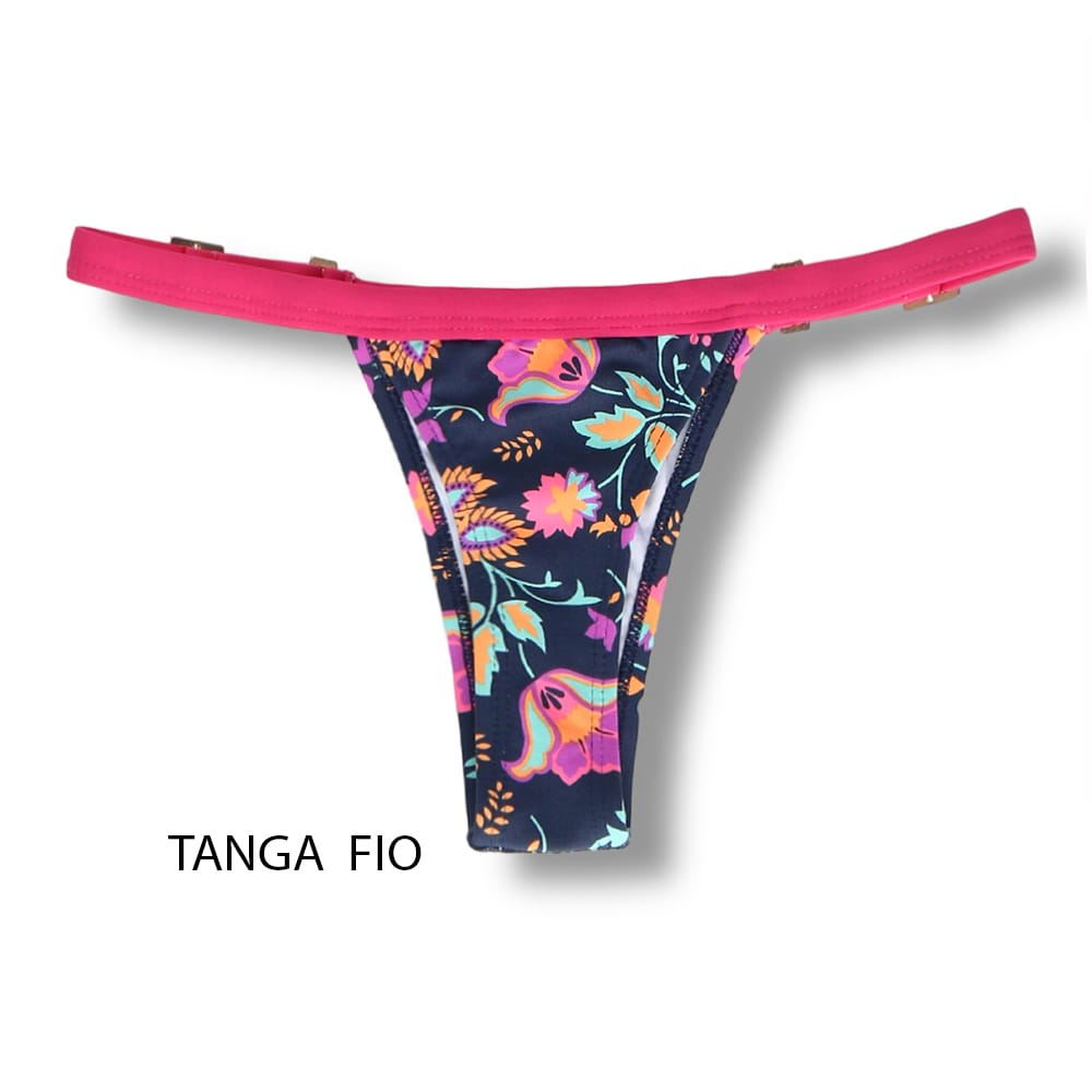 Tanga Fany Bosque | Biquíni Estampado | Tanga Fio Dental | Marquinha de Fita | Regulável