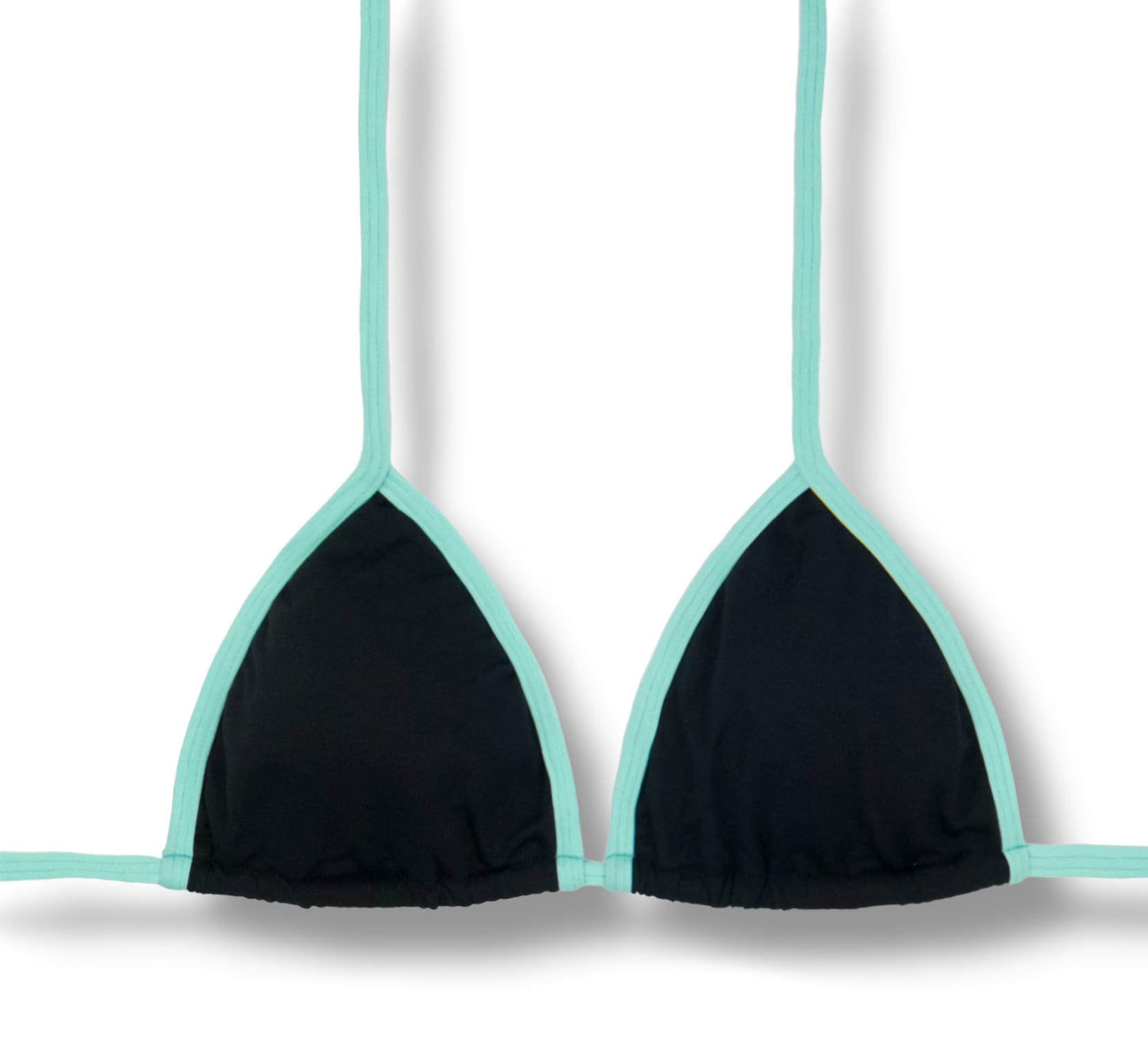 Top Mara Bicolor Preto | Cortininha com Viés | Amarração nas Costas e Pescoço | Biquíni Liso | Detalhes Verde Mint