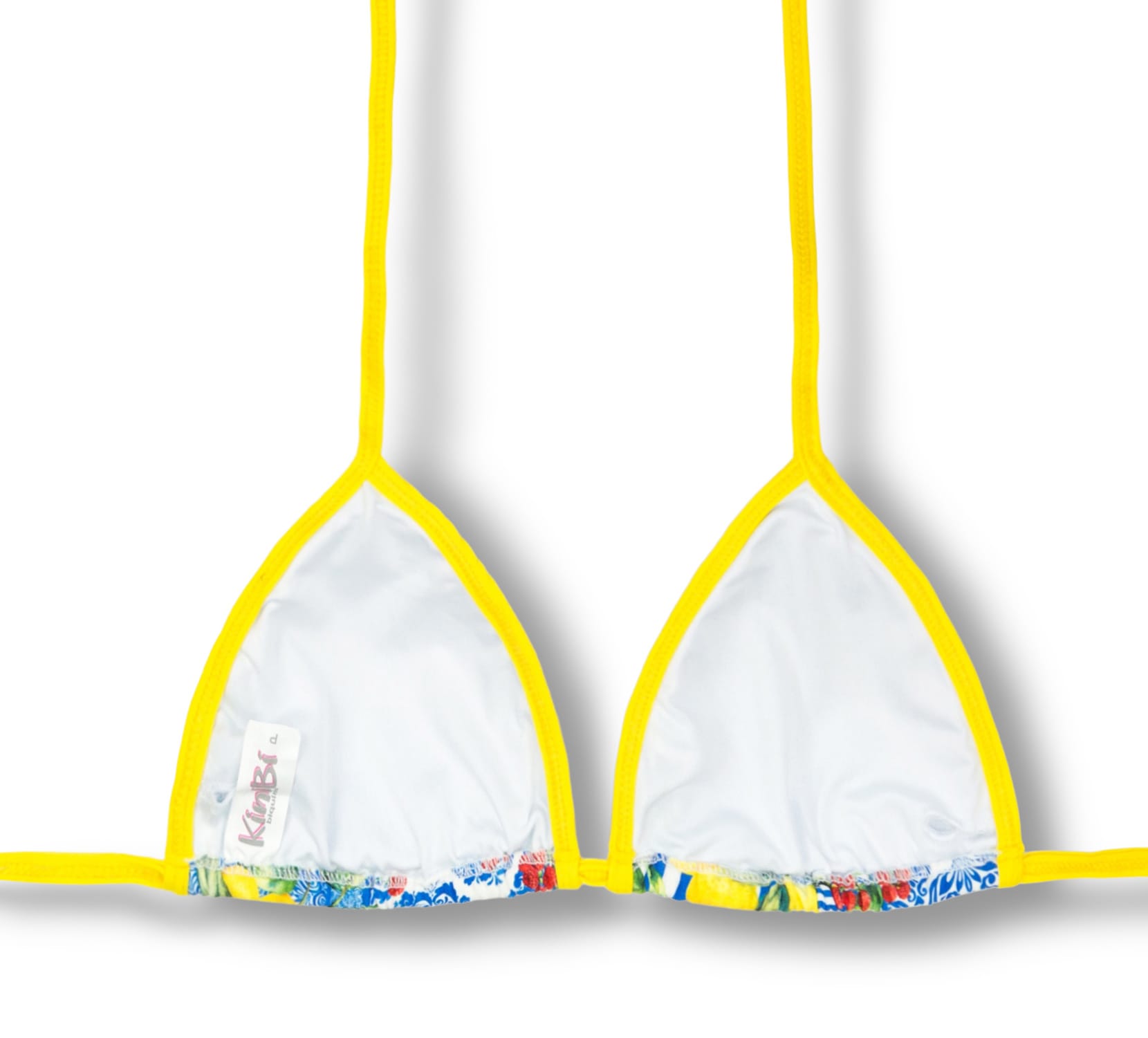 Top Mara Floral e Frutas | Cortininha com Viés Tradicional | Abertura para Bojo | Biquíni Estampa | Detalhes Amarelo