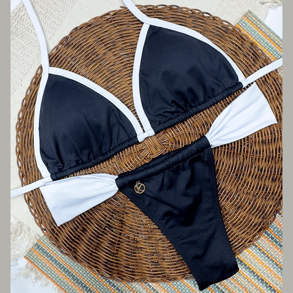 Conjunto de Biquini White and Black | Top Mara + Tanga Gali