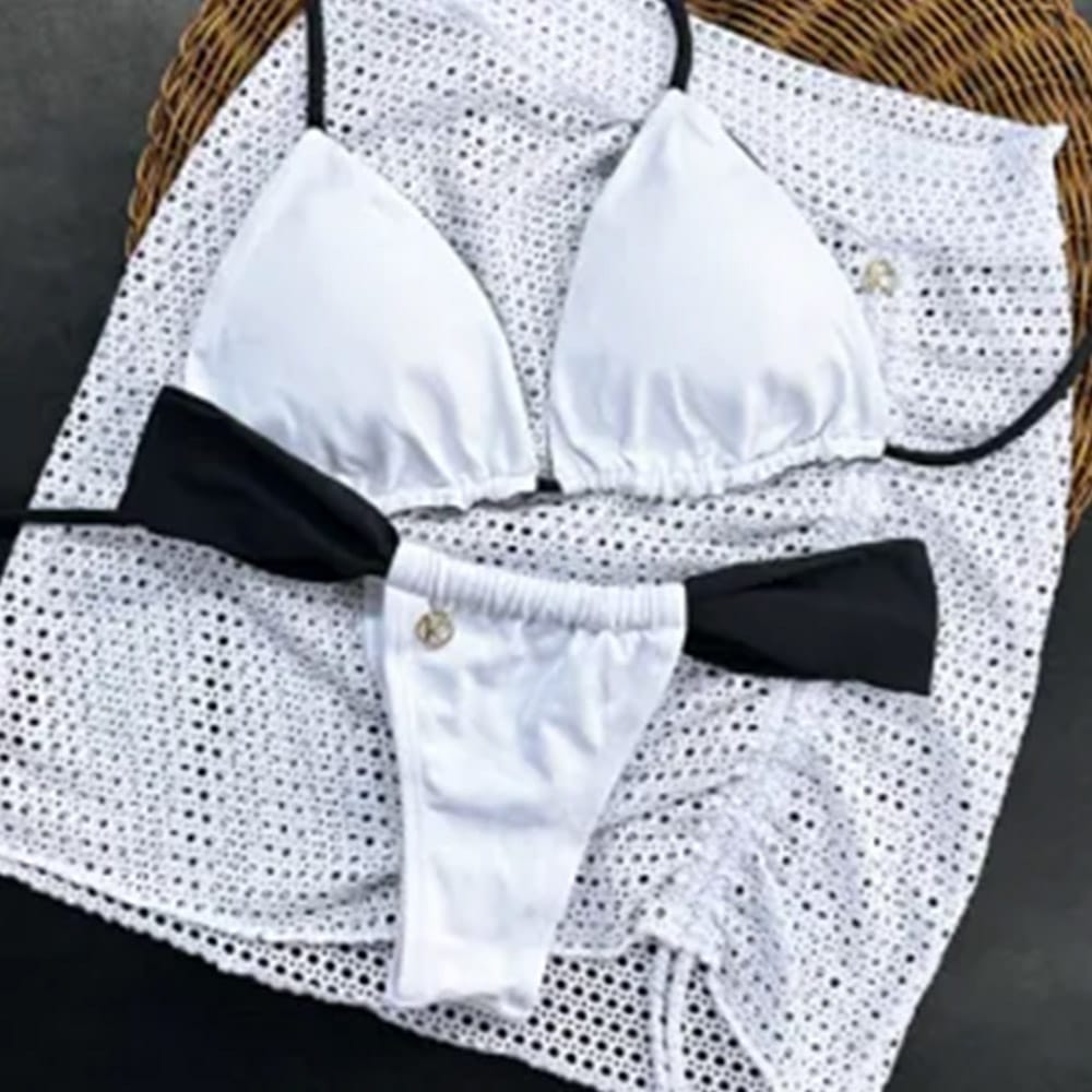 Conjunto de biquíni Black and White | Top Lua+ Tanga Gali