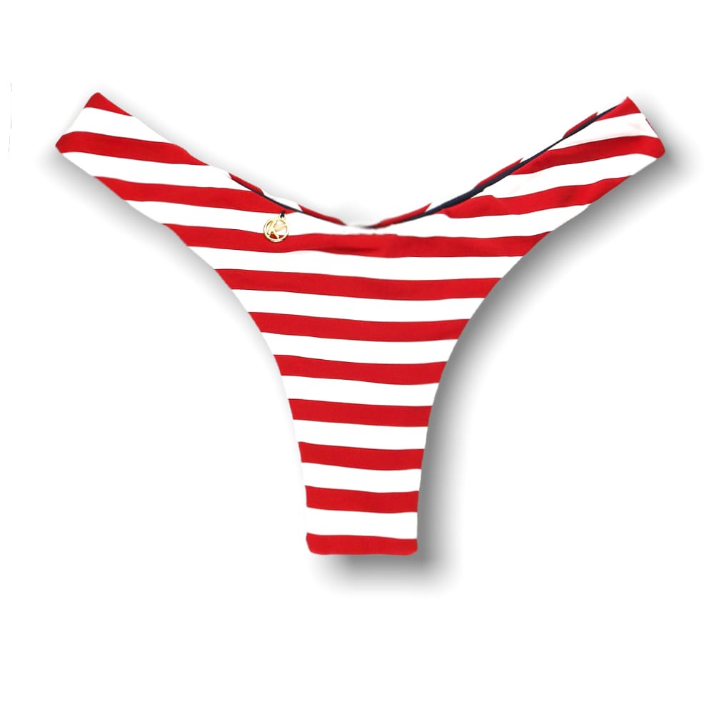 Tanga Eva Navy vermelho | Biquíni Estampado Semi Fio Asa Delta | Aviador | Dupla Face Azul Marinho | Reversível