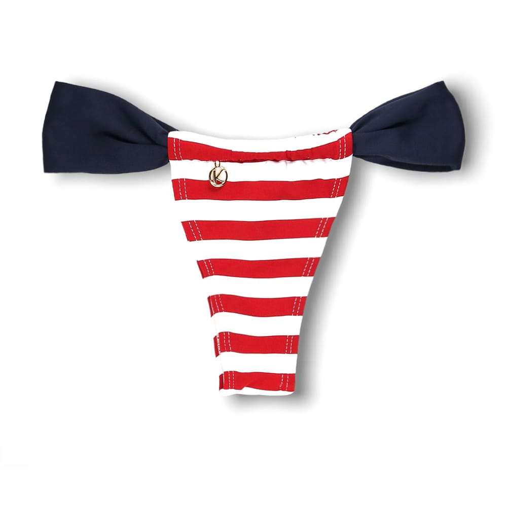 Tanga Gali Navy | Biquíni Listrado | Fio Dental | Cortininha Regulável | Detalhe Azul Marinho