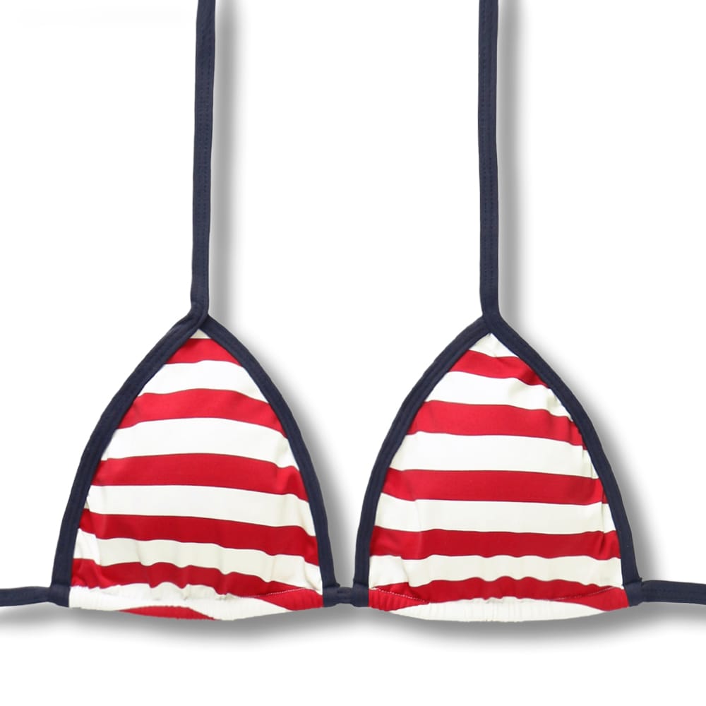 Top Mara Navy vermelho | Detalhes Azul Marinho | Cortina com viés | Amarração nas Costas e Pescoço