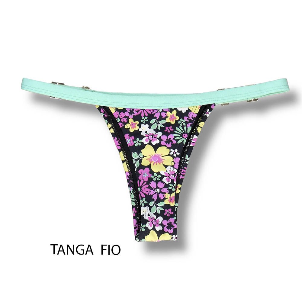 Tanga Fany Bothanic | Edição Limitada | Biquíni Estampado Semi Fio Marquinha de Fita | Regulável | Detalhe Verde Mint
