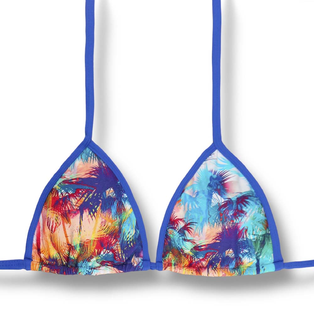 Top Mara Trop Blue - Edição Limitada | Cortininha com Viés | Amarração nas Costas e Pescoço | Biquíni Estampado | Detalhes na cor Azul Cobalto