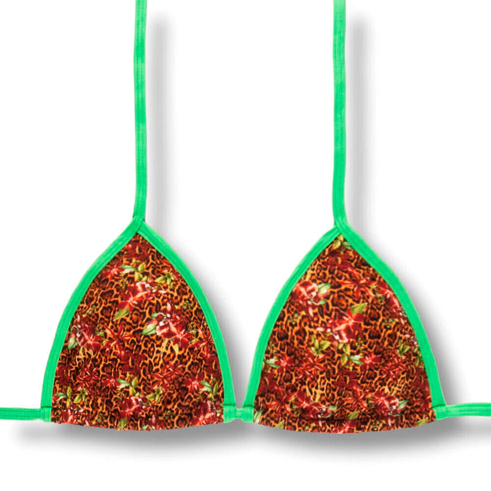 Top Mara Animal Print Floral - Edição Limitada | Cortininha com Viés | Amarração nas Costas e Pescoço | Biquíni Estampado | Detalhes na cor Verde