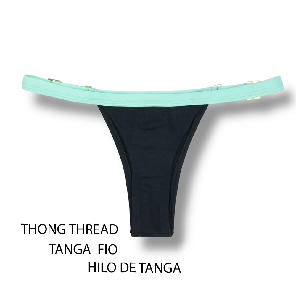 CONJUNTO DE BIQUÍNI BICOLOR PRETO E VERDE MINT| TOP MARA + TANGA FANY | TOP CORTININHA COM ABERTURA PARA BOJO | TANGA FITA