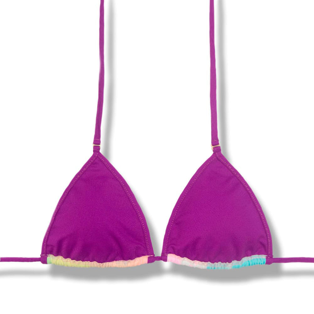 Top Mila Tie Dye | Micro Cortininha com Viés | Sem Bojo | Amarração nas Costas e Pescoço | Detalhe Uva