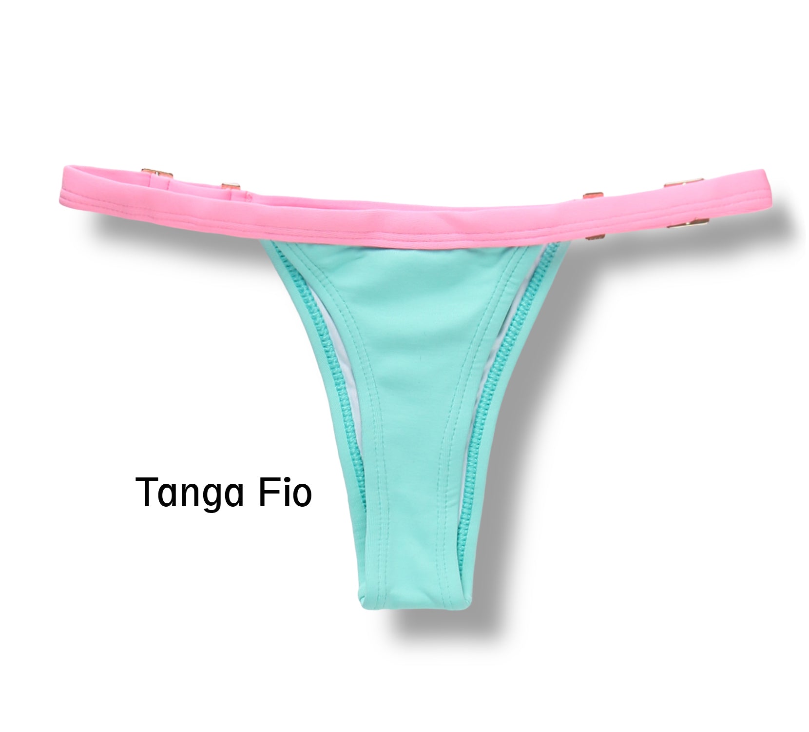 Conjunto de Biquíni Bicolor Verde Mint e Rosa Iogurte | Top Mara + Tanga Fany | Top Cortininha com Abertura para Bojo na Cor Rosa | Tanga Fita Bicolor que deixa marca de bronze linda
