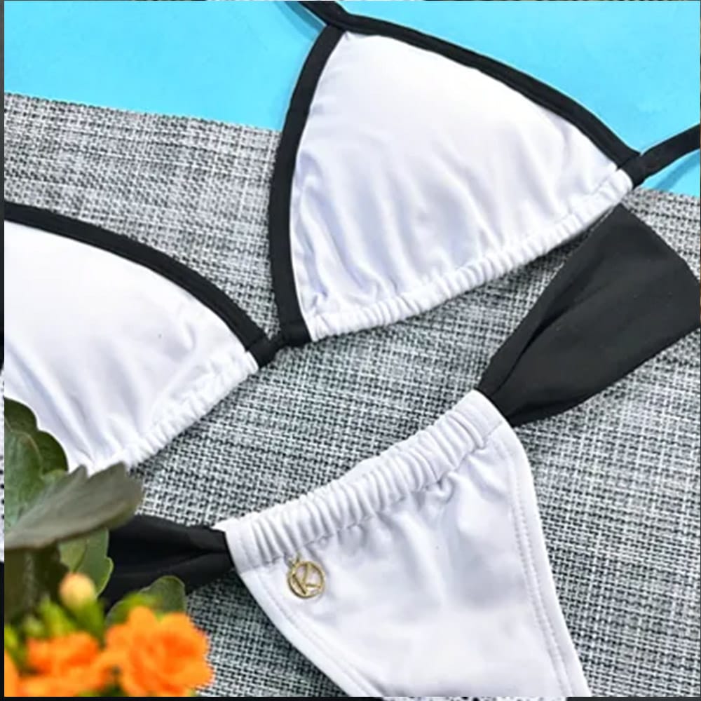 Conjunto de Biquini Black and White | Top Mara + Tanga Gali