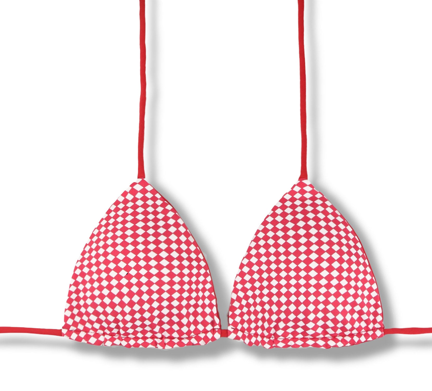 Top Lua Vichy | Cortininha com Bojo | Dupla Face Vermelho Carmim| Reversível | Amarração nas Costas e Pescoço | Biquíni Xadrez Vermelho e Branco