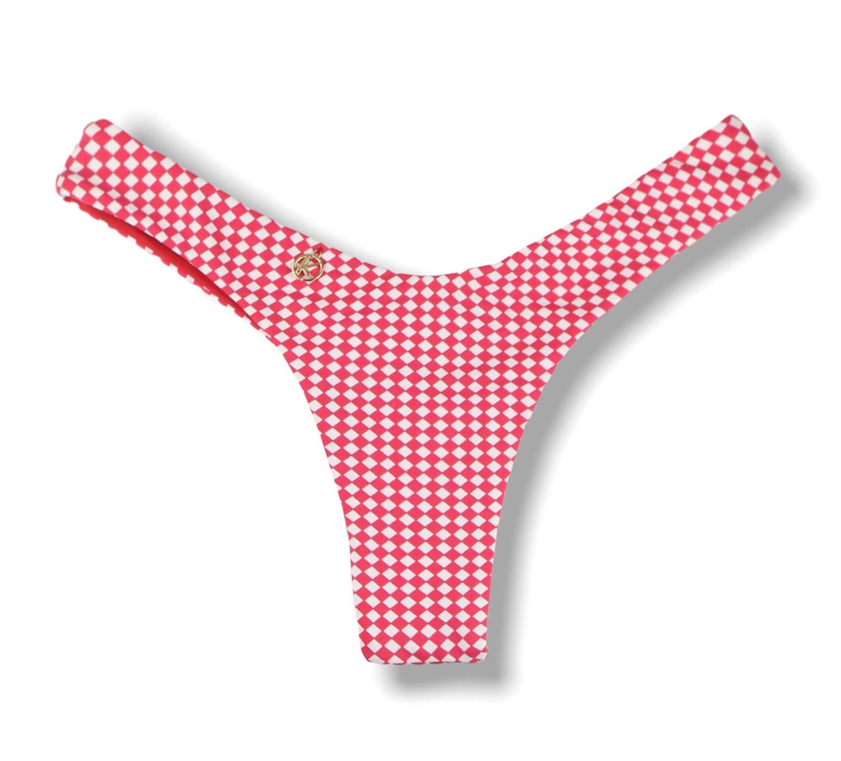 Tanga Eva Vichy | Biquíni Xadrez Vermelho e Branco | Semi Fio Asa Delta | Aviador | Dupla Face Vermelho Carmim | Reversível