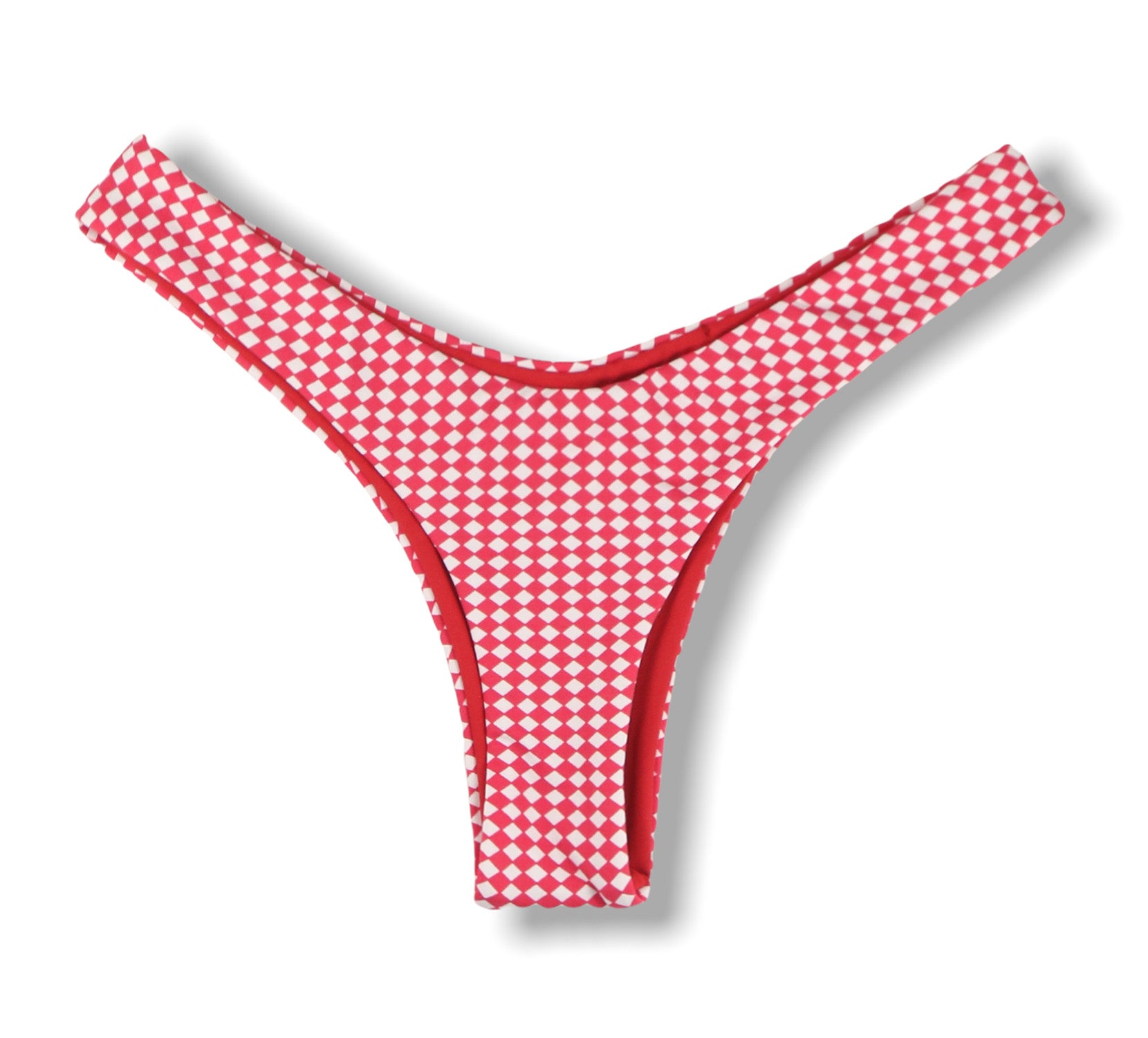 Tanga Eva Vichy | Biquíni Xadrez Vermelho e Branco | Semi Fio Asa Delta | Aviador | Dupla Face Vermelho Carmim | Reversível