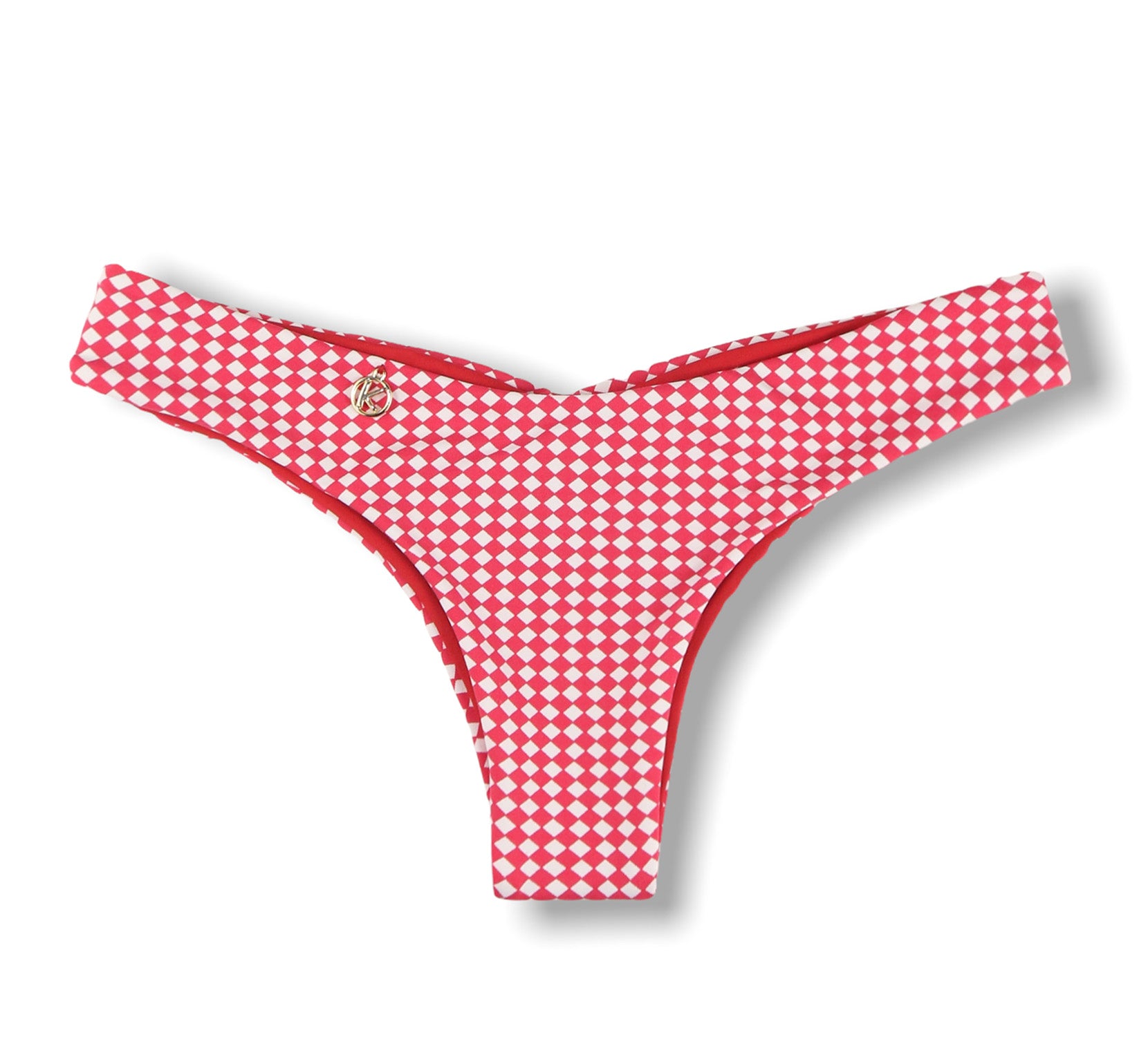 Tanga Isa Vichy | Biquíni Xadrez Vermelho e Branco | Semi Fio Ripple | Levanta Bumbum | Dupla Face Vermelho Carmim | Reversível