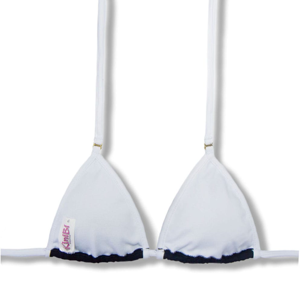 Top Mila Bicolor White and Black | Micro Cortininha com Viés | Sem Bojo| Amarração nas Costas e Pescoço | Biquíni Liso Preto| Detalhes Branco