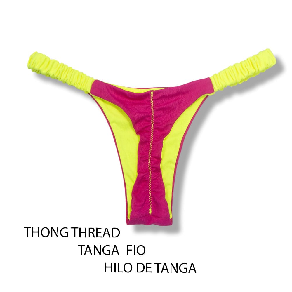 Tanga Flora Pink twist | Fio Dental. | Elástico Frufru | Marquinha de Fita | Detalhe Amarelo Neon