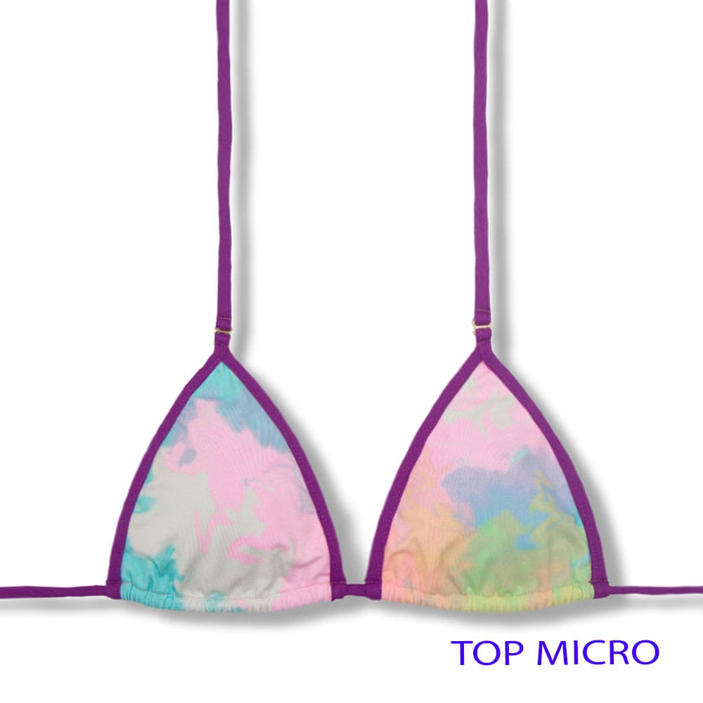 Top Mila Tie Dye | Micro Cortininha com Viés | Sem Bojo | Amarração nas Costas e Pescoço | Detalhe Uva