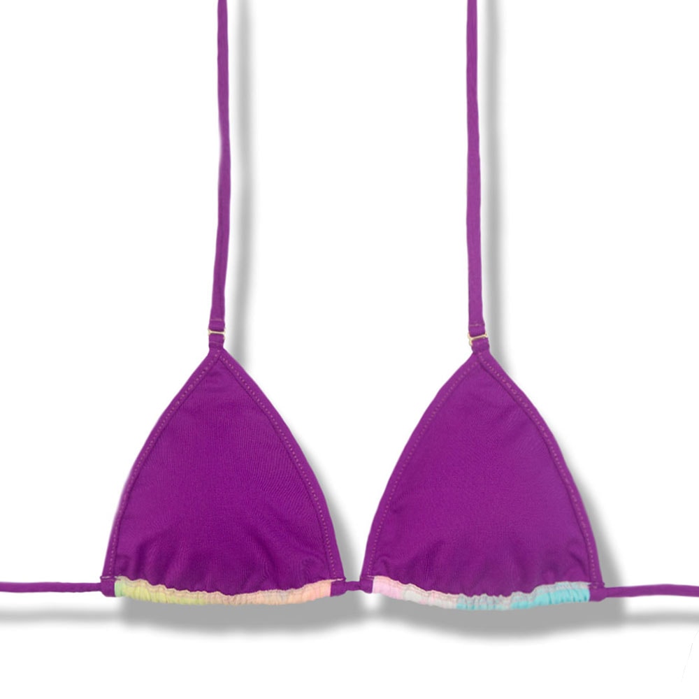 Top Mila Tie Dye | Micro Cortininha com Viés | Sem Bojo | Amarração nas Costas e Pescoço | Detalhe Uva