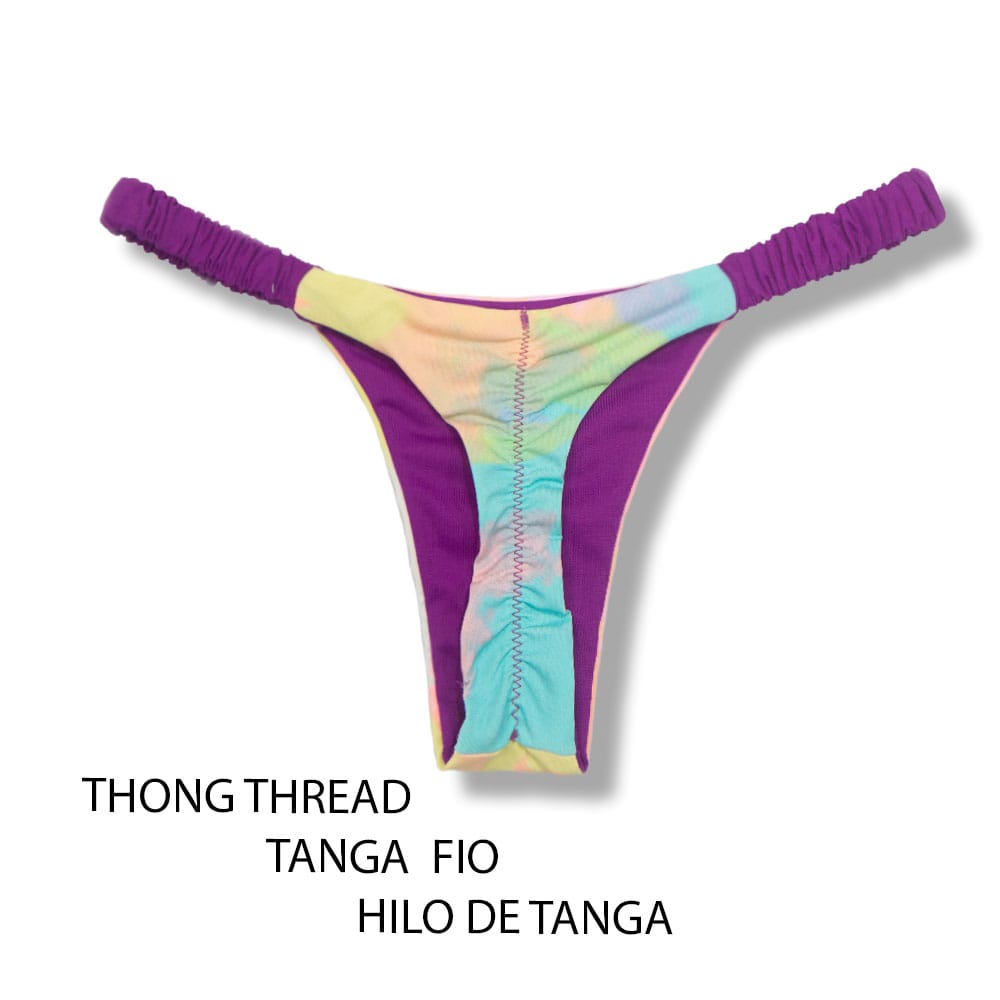 Tanga Flora Tie Dye | Fio Dental. | Elástico Frufru | Marquinha de Fita | Detalhe Uva