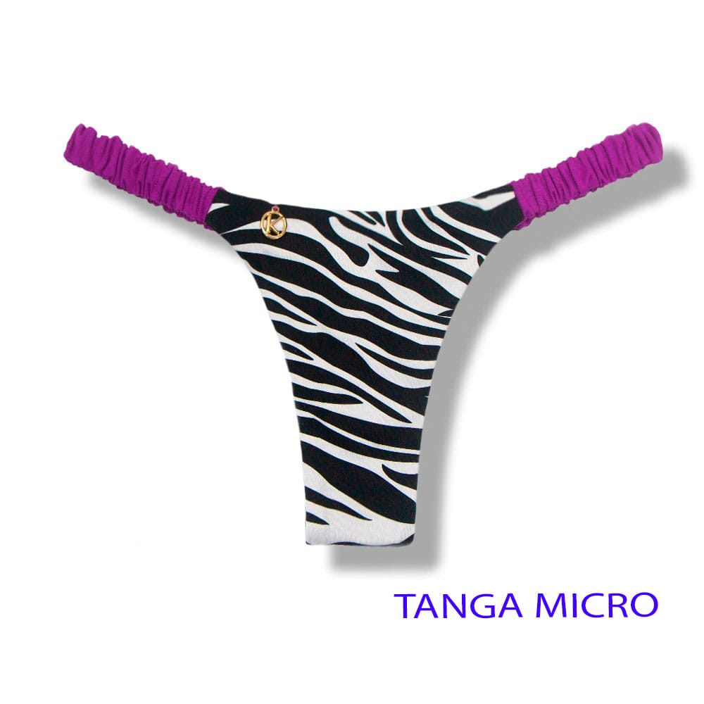 Tanga Flora Zebra | Biquíni Estampado | Fio Dental. | Elástico Frufru | Marquinha de Fita | Detalhe Uva
