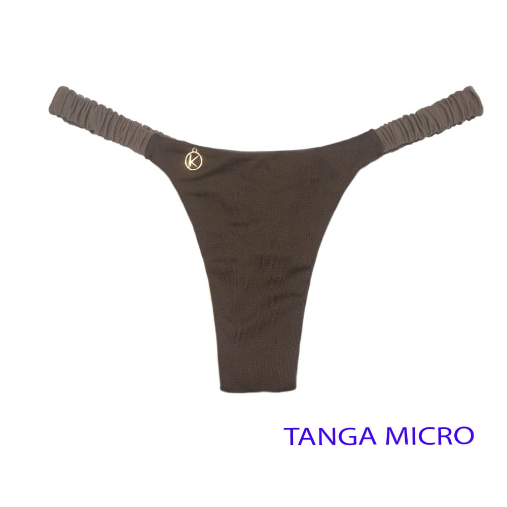 Tanga Flora Capuccino | Biquíni Bicolor | Fio Dental. | Elástico Frufru | Marquinha de Fita | Dupla tonalidade marrom