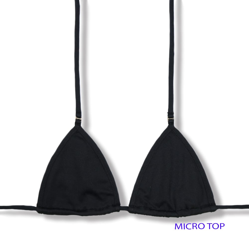 Top Mila Preta | Micro Cortininha com Viés | Sem Bojo| Amarração nas Costas e Pescoço | Biquíni Liso Preto