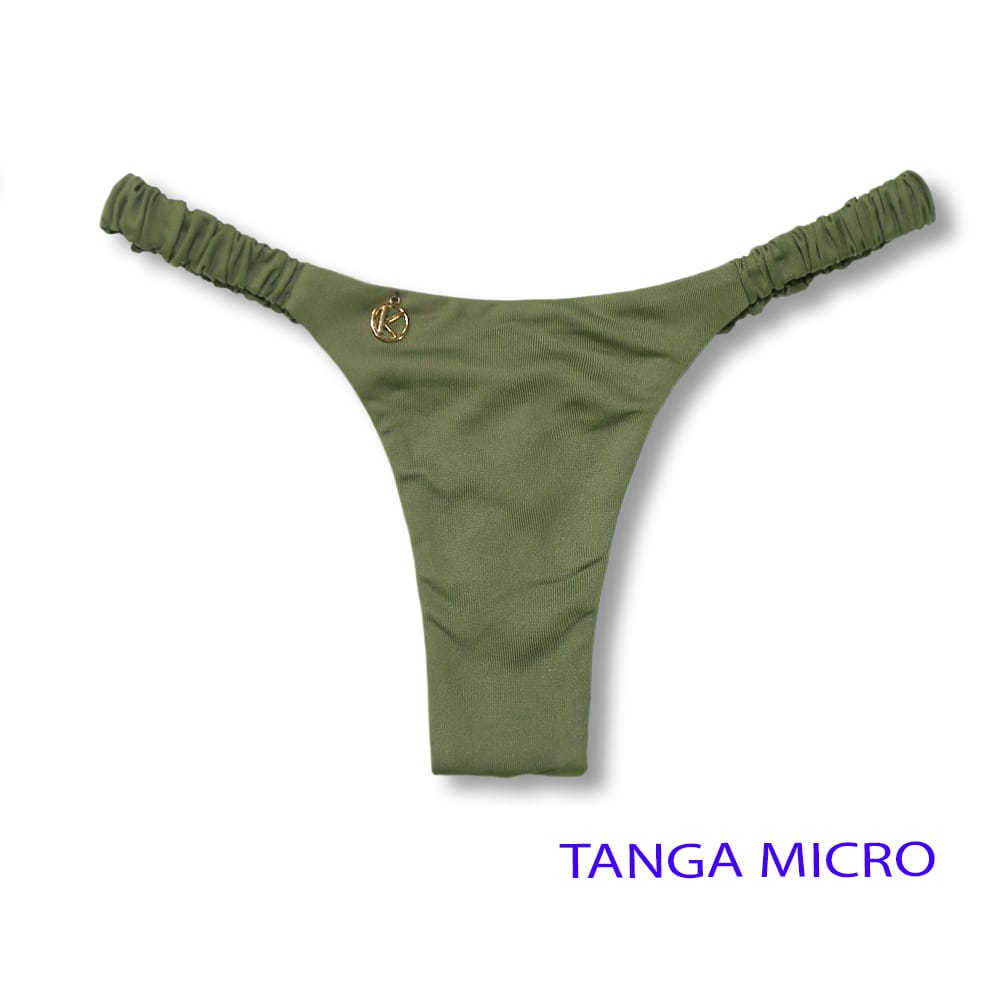Tanga Flora  Olive | Biquíni Cor Lisa | Fio Dental. | Elástico Frufru | Marquinha de Fita