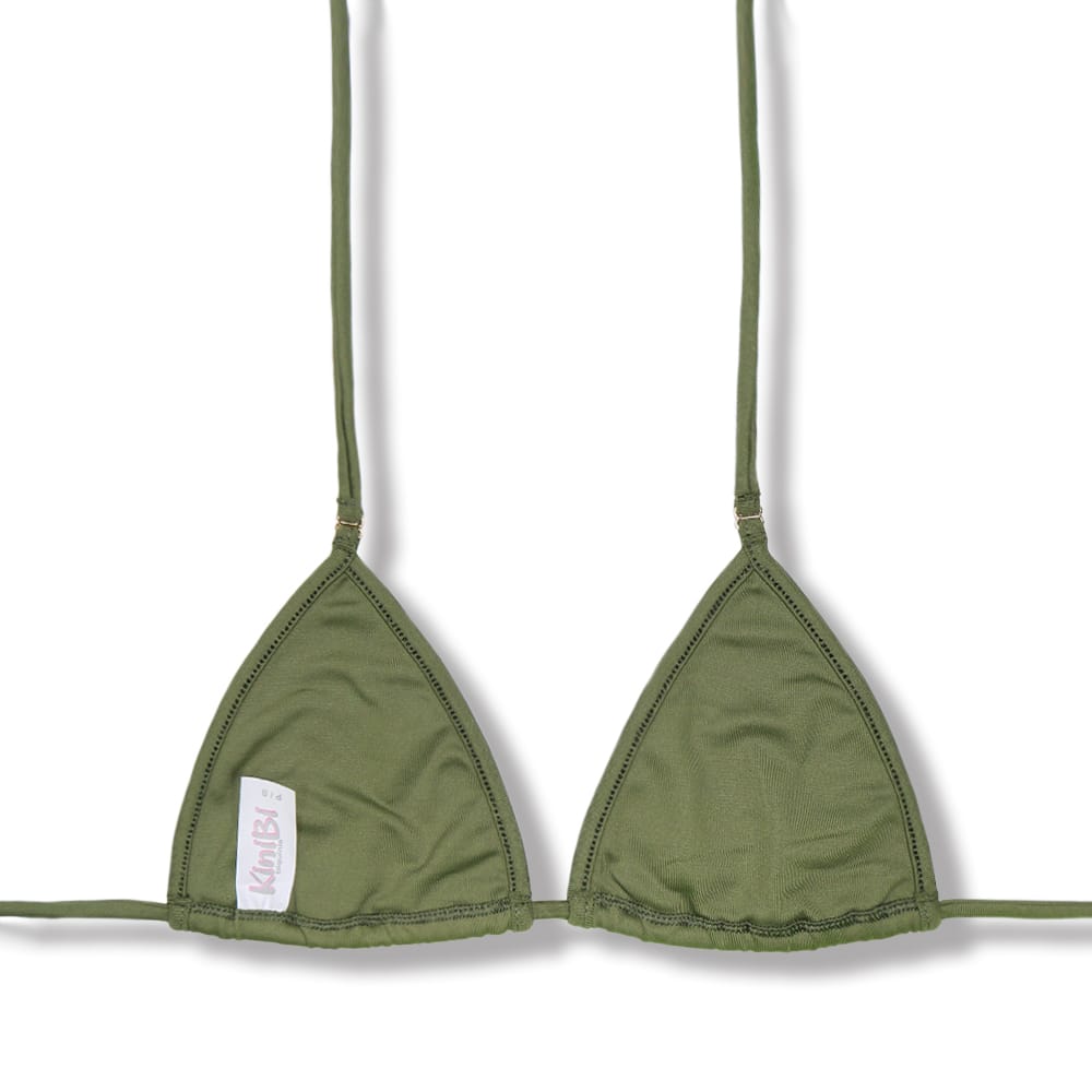 Top Mila Olive | Micro Cortininha com Viés | Sem Bojo| Amarração nas Costas e Pescoço | Biquíni Liso