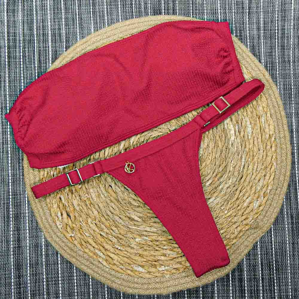 Conjunto de Biquini Zínia | Top Faixa + Tanga Fany |Tanga Marquinha de Fita com Regulador que não Esquenta no Sol | Top Faixa Tomara que Caia Forrado sem Bojo