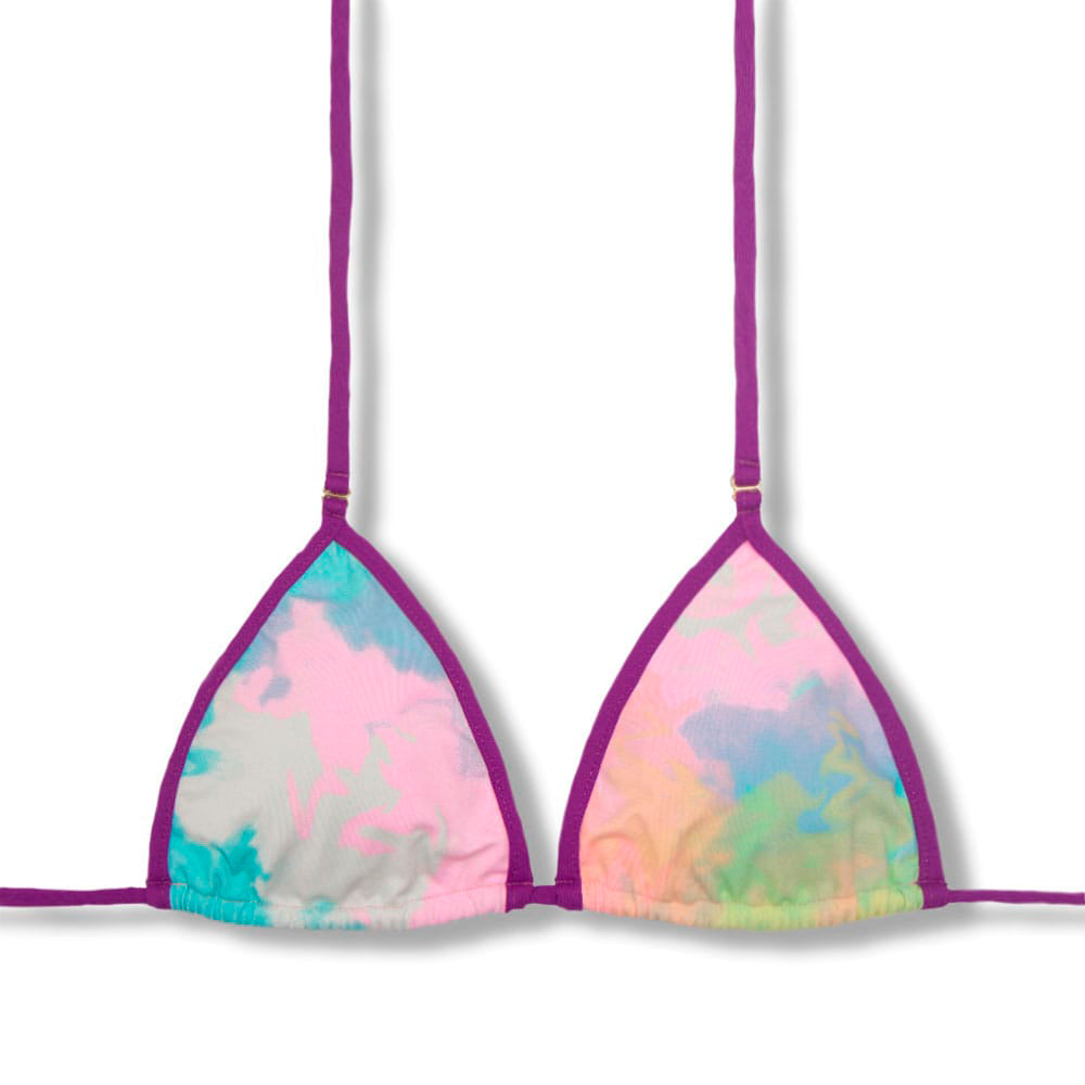 Top Mila Tie Dye | Micro Cortininha com Viés | Sem Bojo | Amarração nas Costas e Pescoço | Detalhe Uva