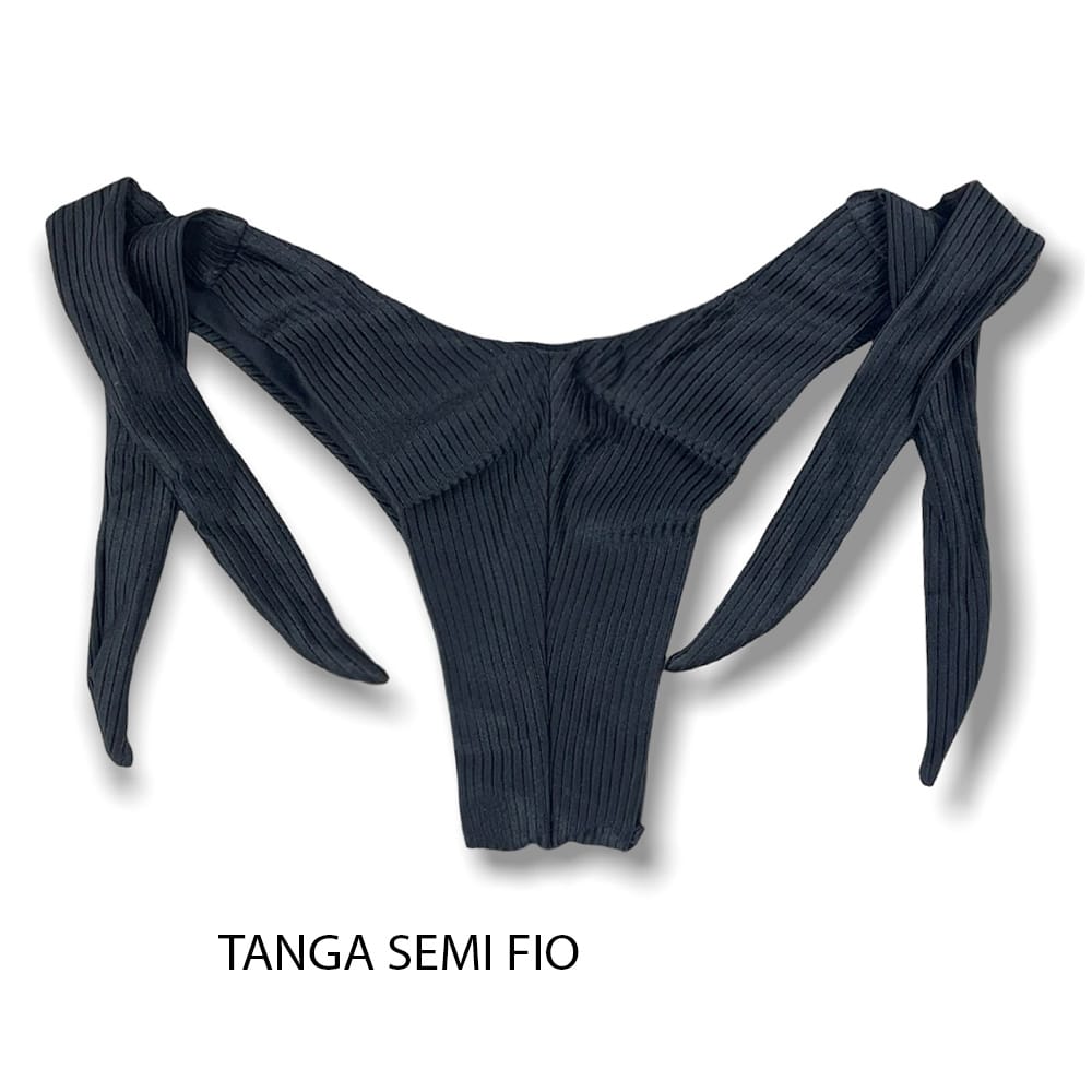 Tanga Mora Onix | Biquíni Cor Lisa Fio Duplo | Empina Bumbum | Amarração Lateral Larga | Tecido Texturizado Semibrilho