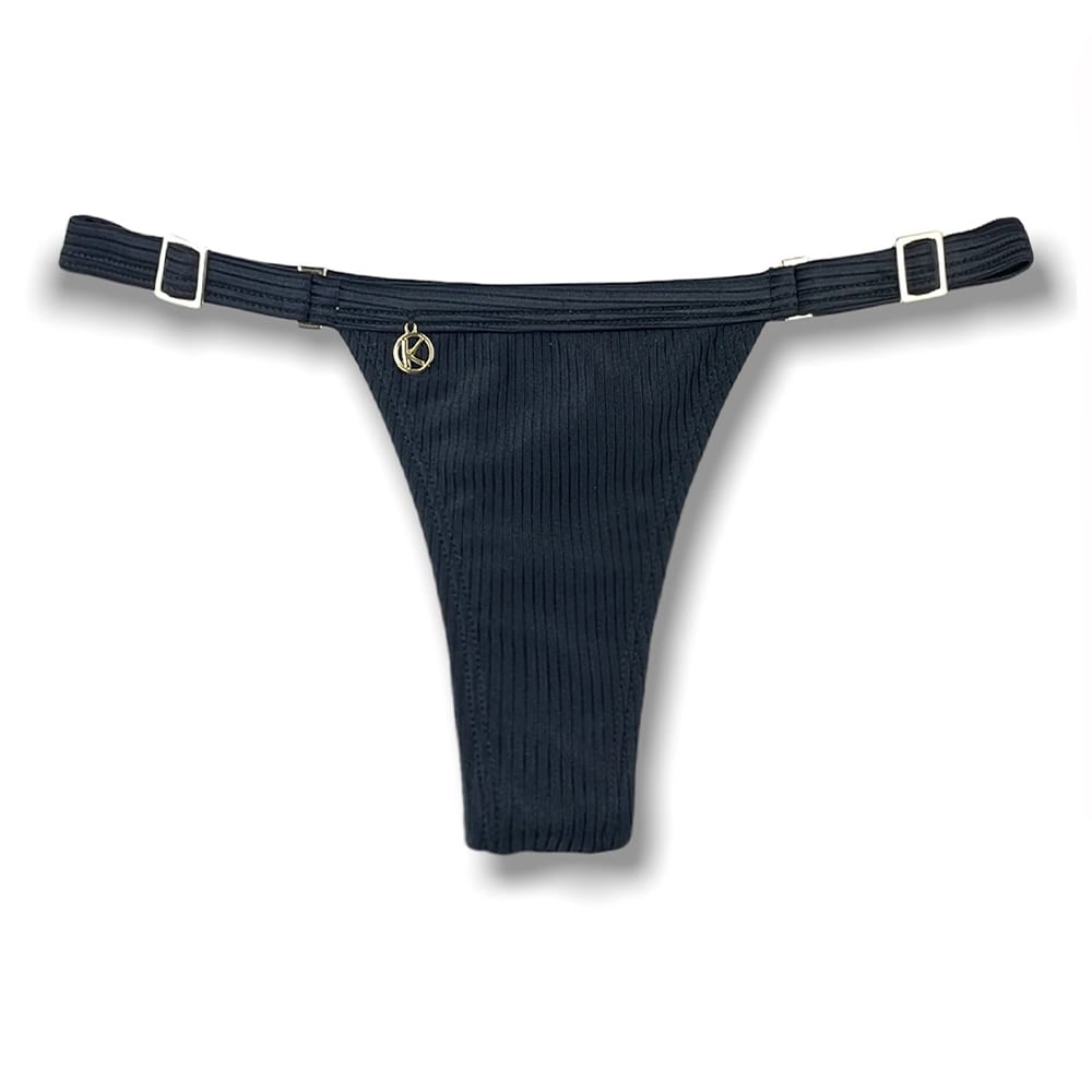Tanga Fany Onix | Biquíni Cor Lisa | Semi Fio Marquinha de Fita | Regulável | Tecido Texturizado Semibrilho