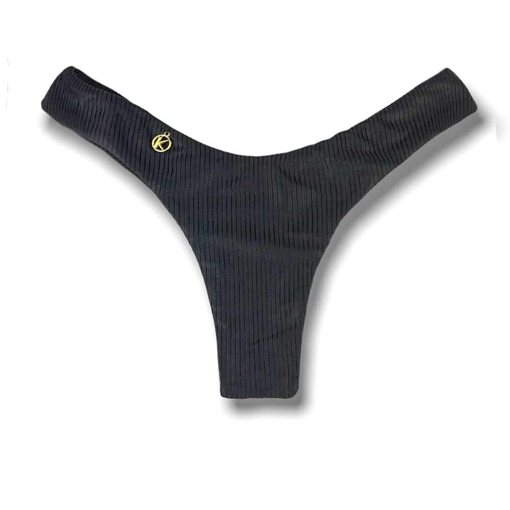 Tanga Eva Onix | Biquíni Semi Fio Asa Delta | Aviador | Dupla Face Preto Liso | Reversível | Tecido Texturizado Semibrilho