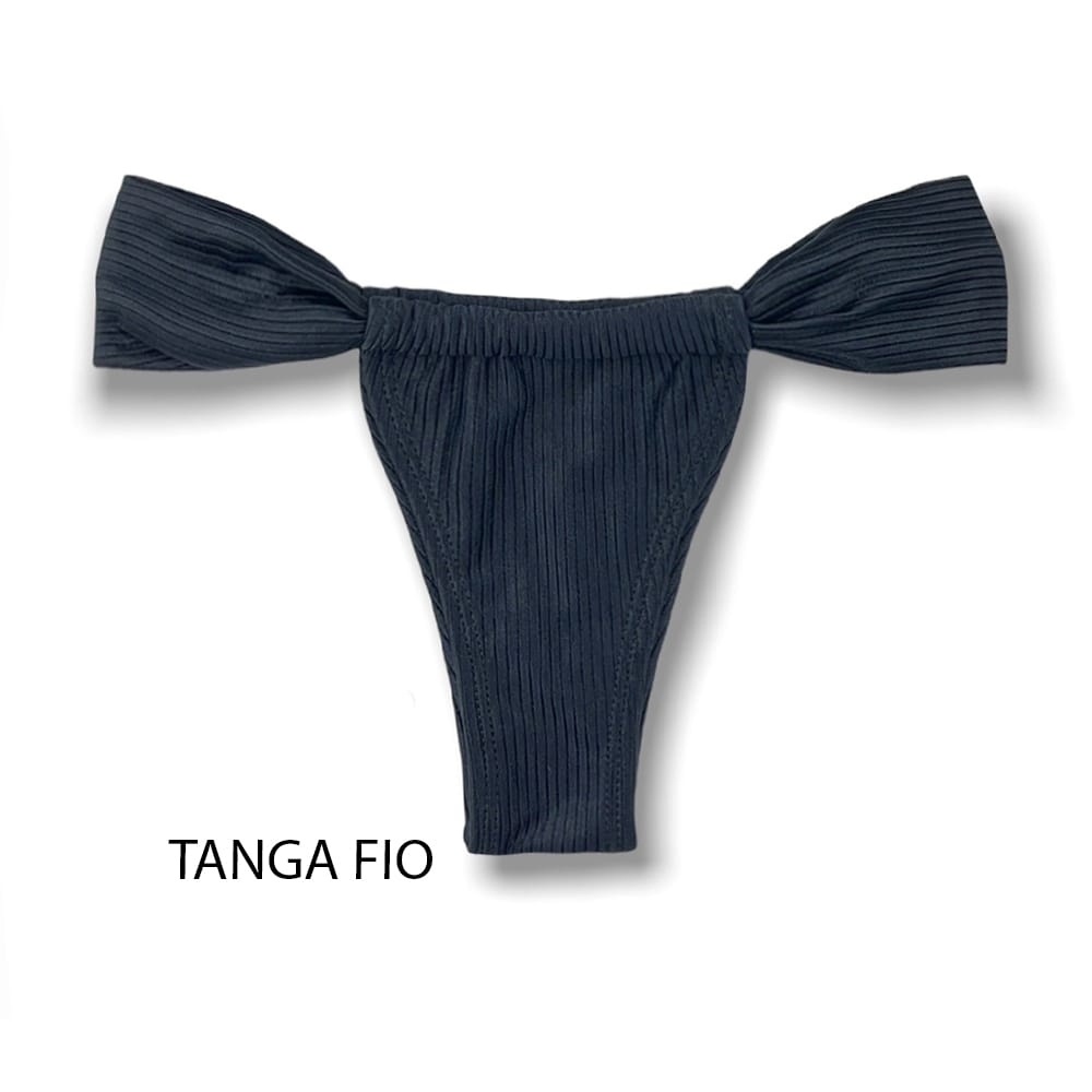 Tanga Gali Onix | Biquíni Fio Dental | Cortininha Regulável | Tecido Texturizado Semibrilho Preto