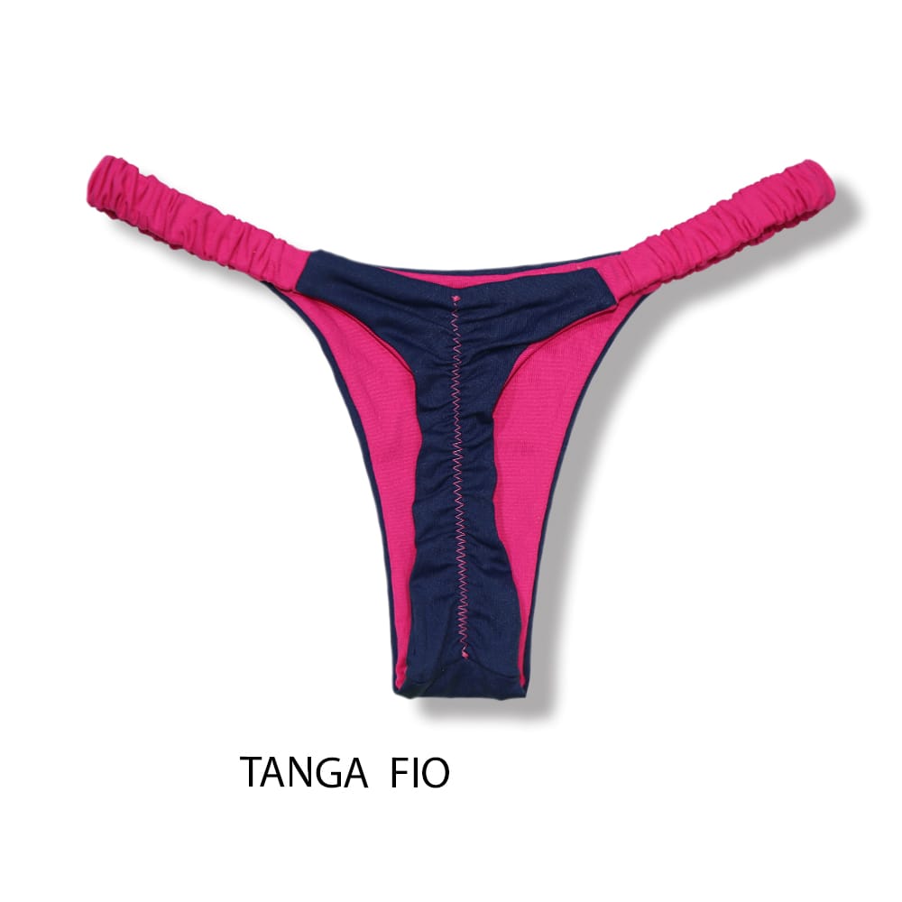 Conjunto de biquíni Frufru Tiffy | Top Mila + Tanga Flora | Top Micro Cortininha sem Bojo | Tanga Elástico Frufru Fio Dental