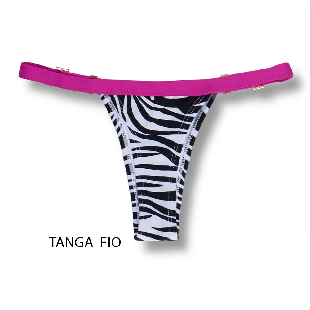 Tanga Fany Zebra | Edição Limitada | Biquíni Estampado Semi Fio Marquinha de Fita | Regulável | Detalhe na cor Uva