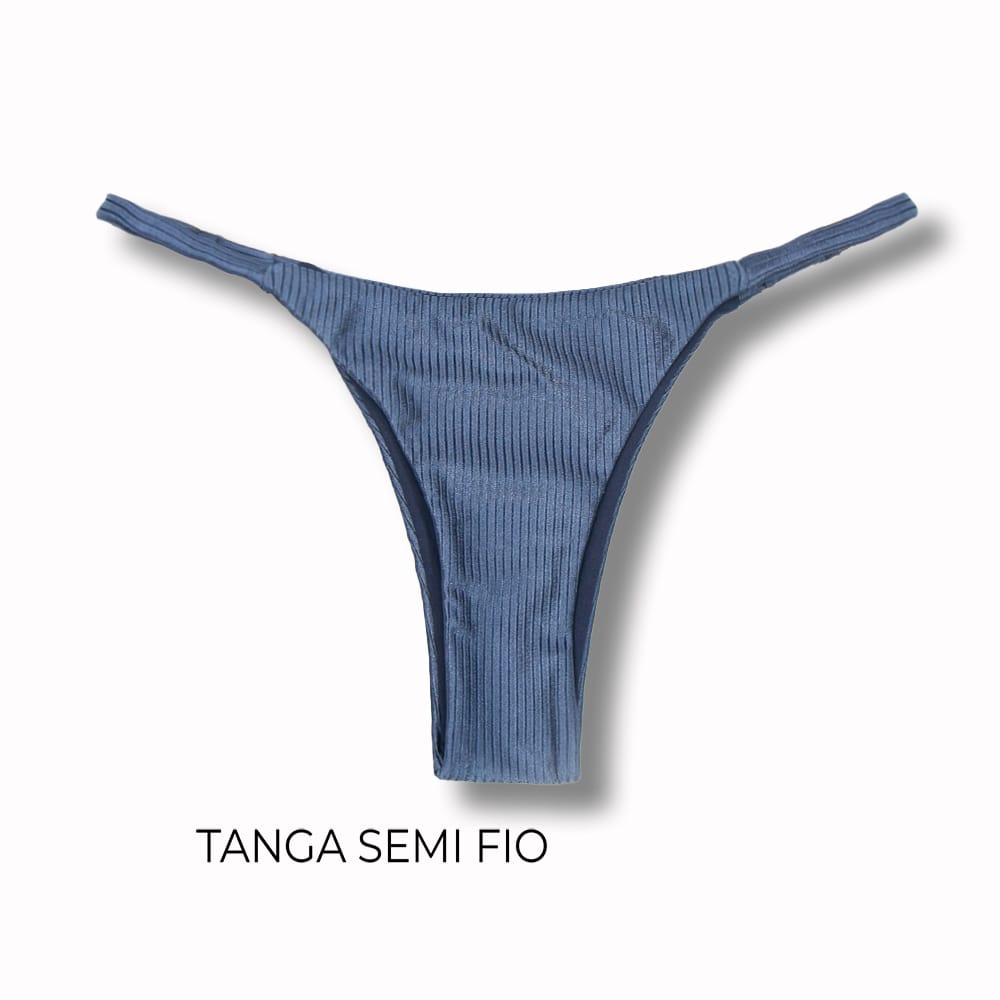 Tanga Mia Acquamarine | Biquíni Cor Lisa Semi Fio | Tira Fina Regulável | Marquinha de Fita | Tecido Texturizado Semibrilho