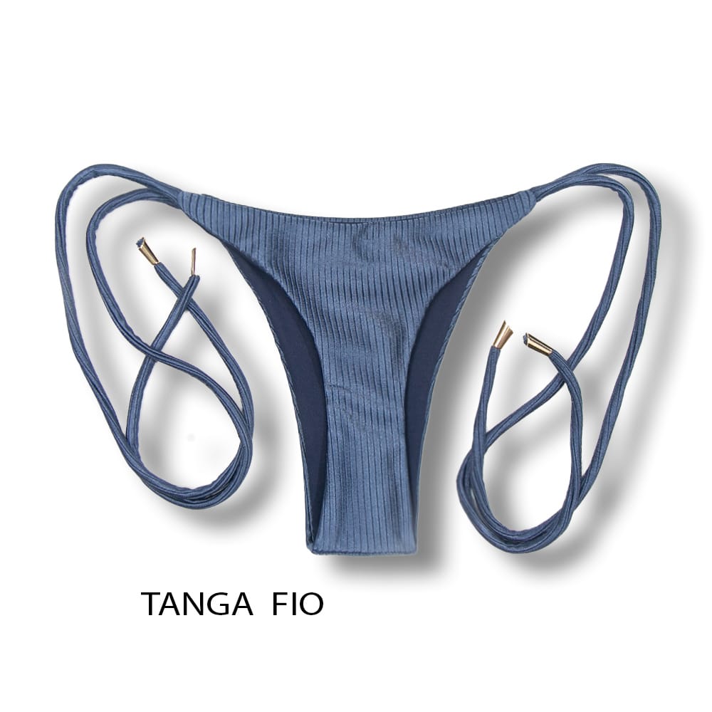 Tanga Cora Acquamarine | Biquíni Fio Dental com Laço Lateral | Dupla Face Liso | Reversível | Tecido Texturizado Semibrilho