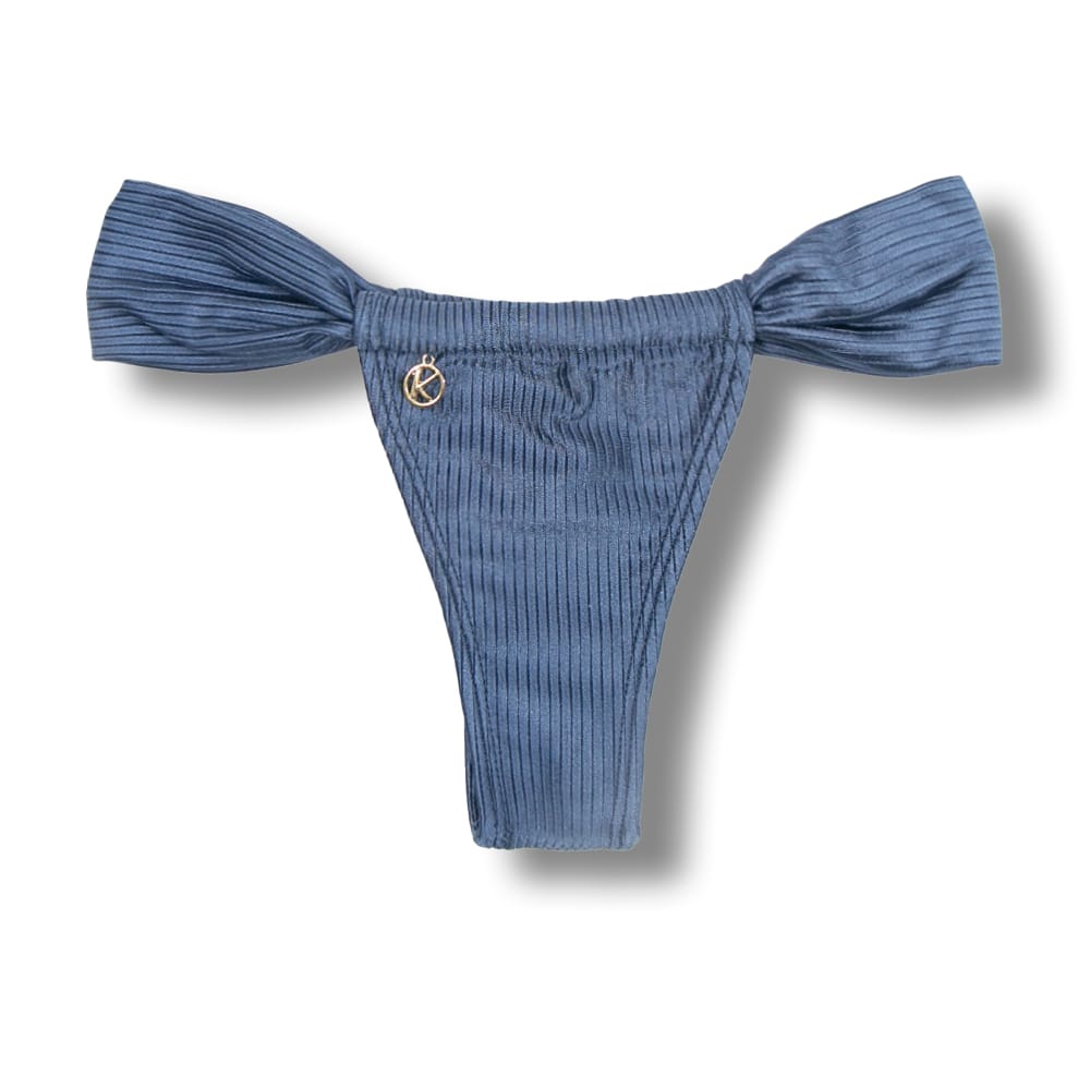 Tanga Gali Acquamarine | Biquíni Fio Dental | Cortininha Regulável | Tecido Texturizado Semibrilho | Azul Petróleo