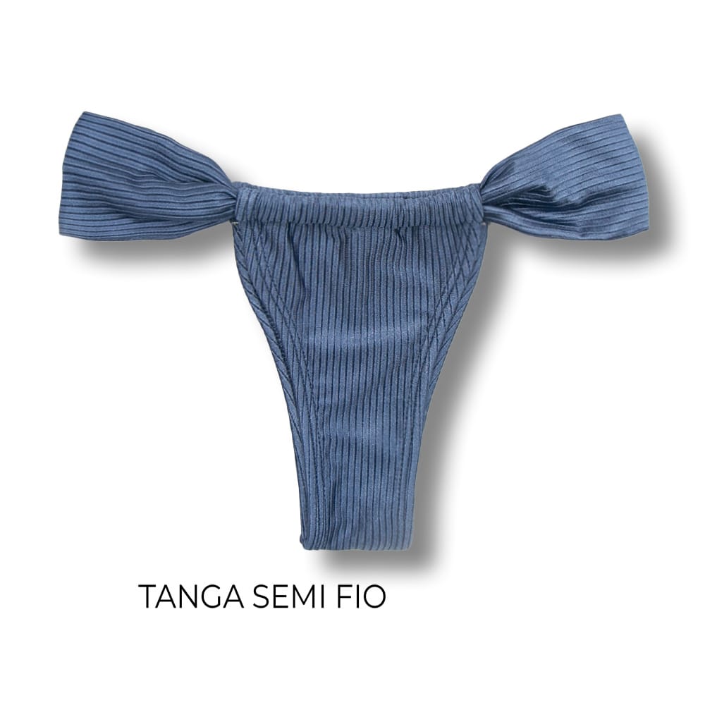 Tanga Gali Acquamarine | Biquíni Fio Dental | Cortininha Regulável | Tecido Texturizado Semibrilho | Azul Petróleo