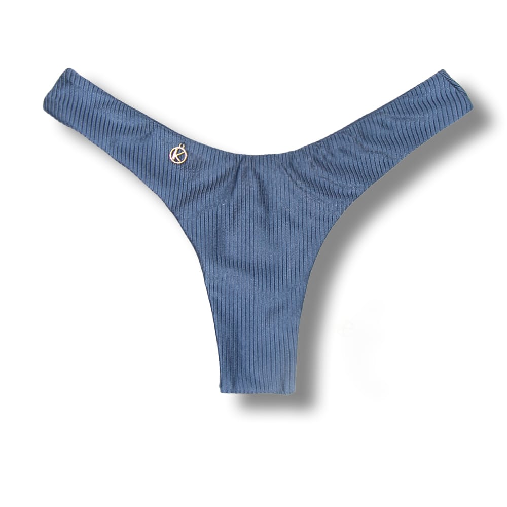 Tanga Eva Acquamarine | Biquíni Semi Fio Asa Delta | Aviador | Dupla Face Azul Marinho | Reversível | Tecido Texturizado Semibrilho