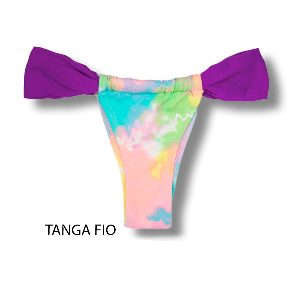 Tanga Gali Tie Dye com Uva | Biquíni Estampado | Fio Dental | Cortininha Regulável