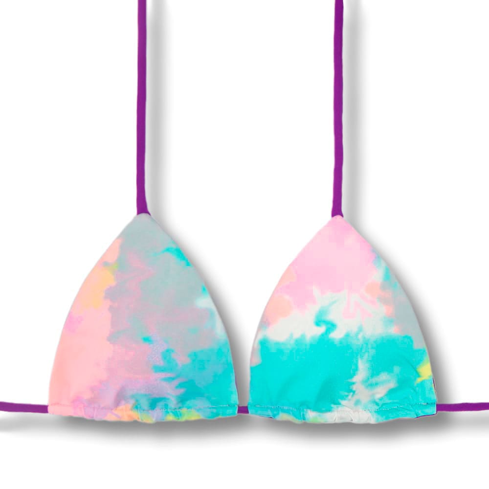 Top Lua Tie Dye com Uva | Cortininha com Bojo | Dupla Face Uva | Reversível | Amarração nas Costas e Pescoço | Biquíni Estampado